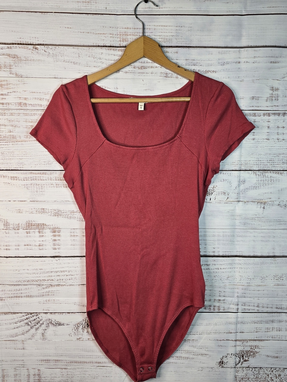 Express One Eleven Women’s Large Ribbed Square Neck Short Sleeve Bodysuit